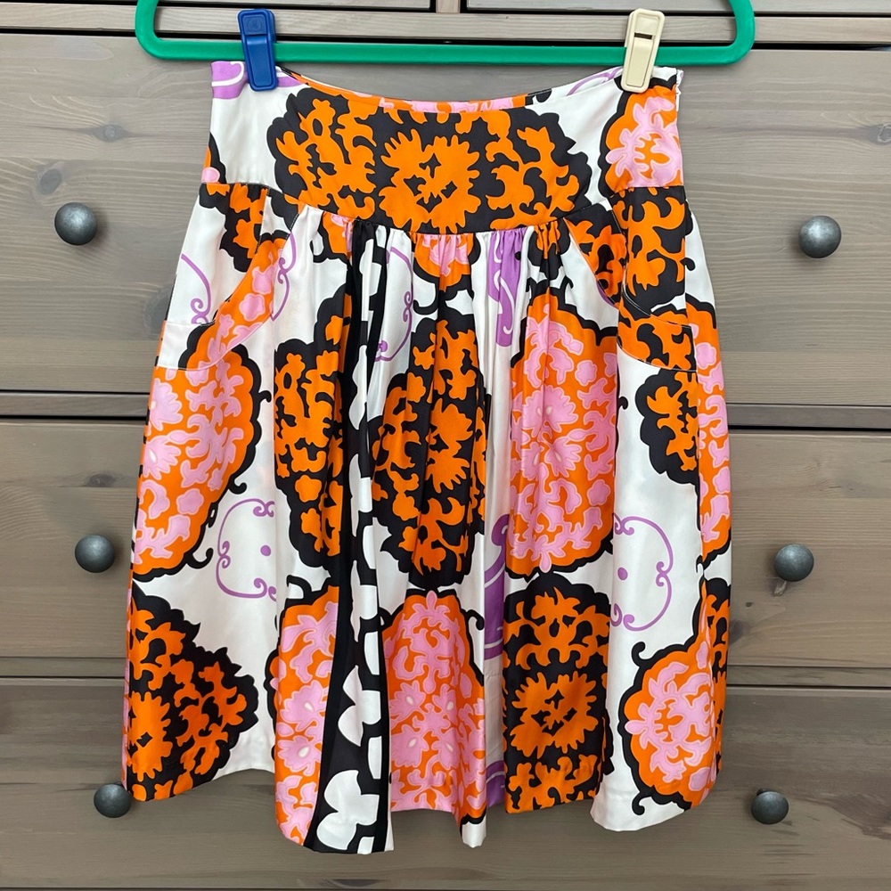 ITW by Claude Brown Medallion Print Silk Full/Swing Skirt Size 6